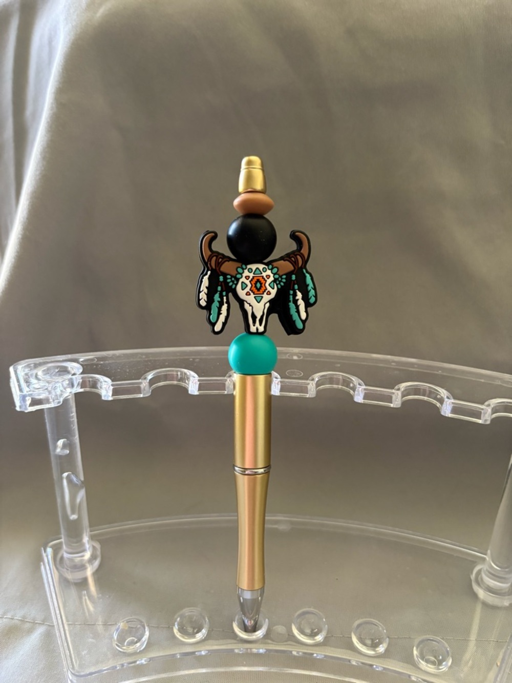 Gold and Teal Decorative Ballpoint Pen with Southwestern Charm